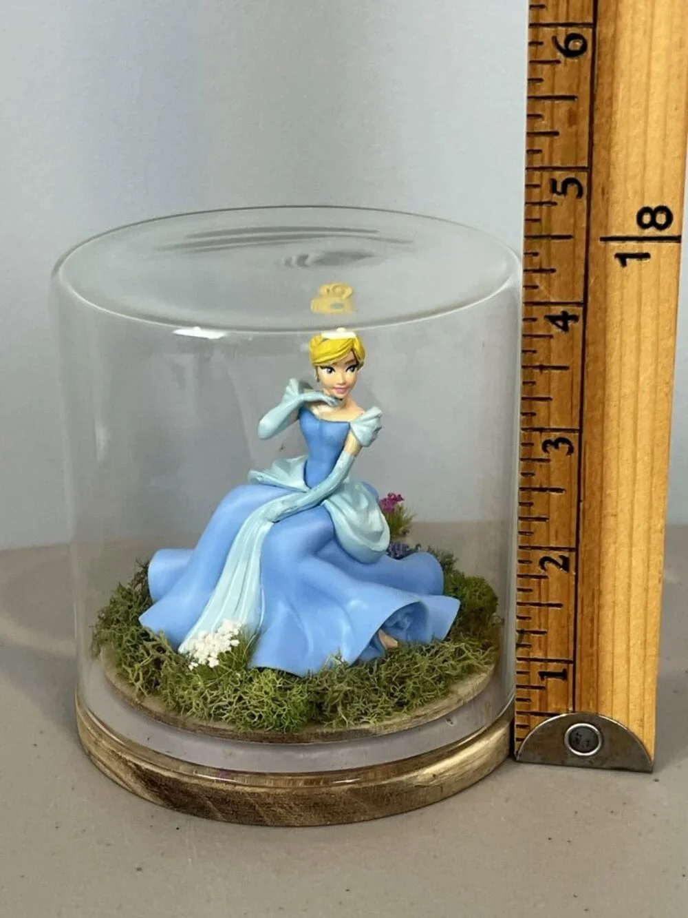 Disney Cinderella Sitting Cake Topper Handmade Cloche Dome Diorama Display 5”